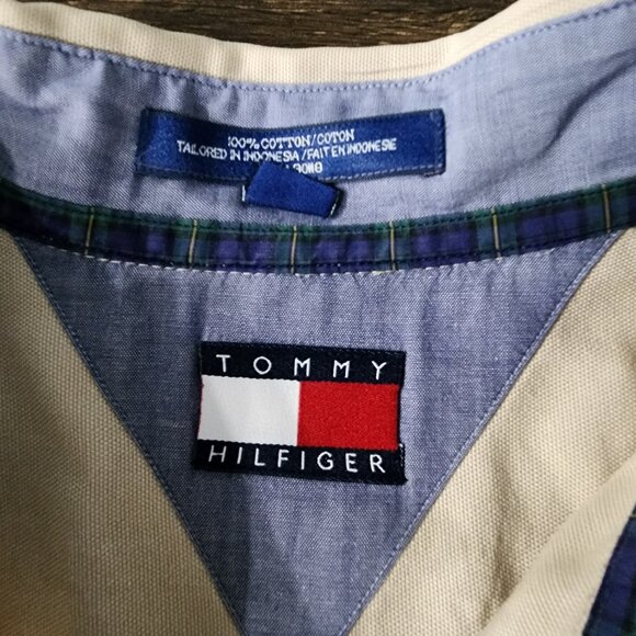 Tommy Hilfiger Mens Shirt 16 34/35 Beige Khaki Button Up Original Oxford Dress - Picture 2 of 4